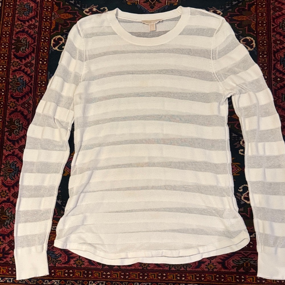 Michael Kors White  Striped Long Sleeve Top